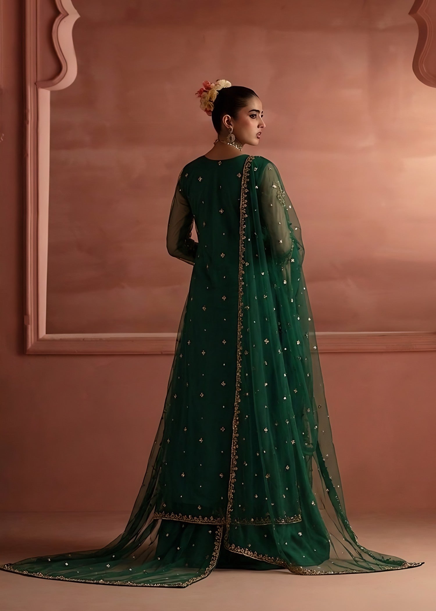 net Sharara in Bottle green