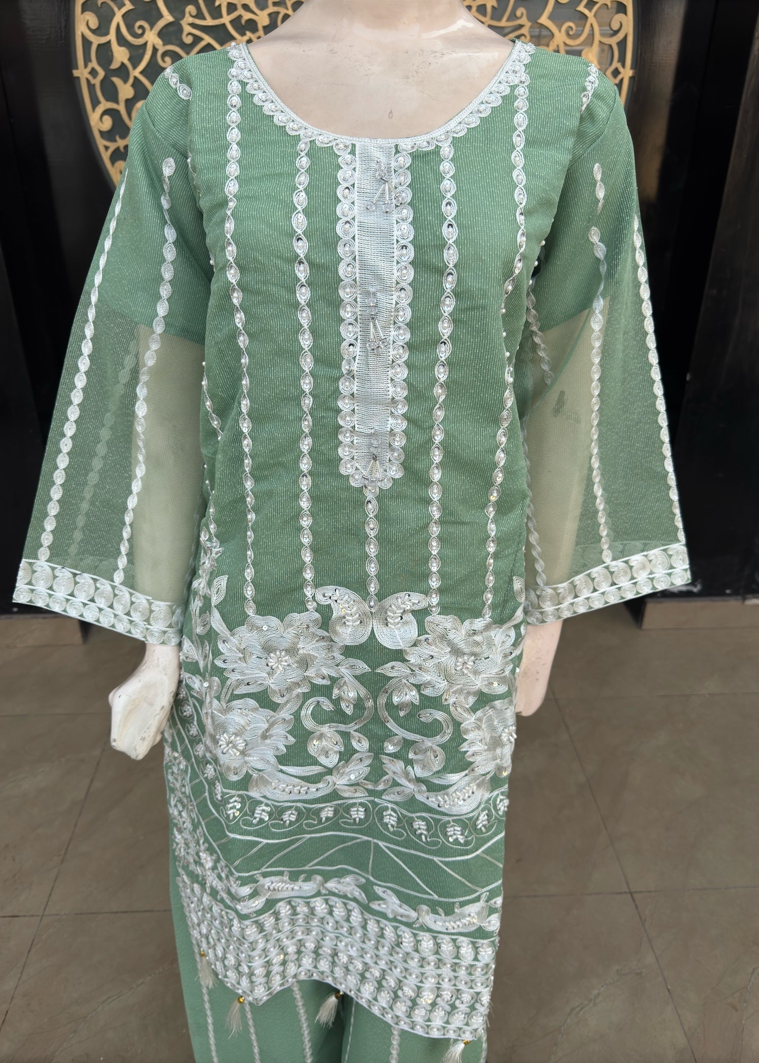 khaddi net Kurta Set in Mint green