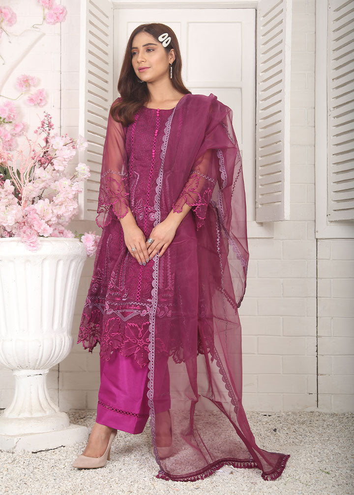 organza Short Frock in Magenta