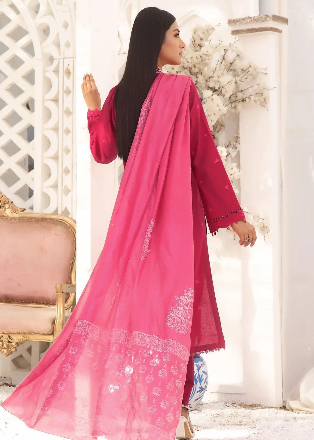 cotton Kurta Set in Fuchsia