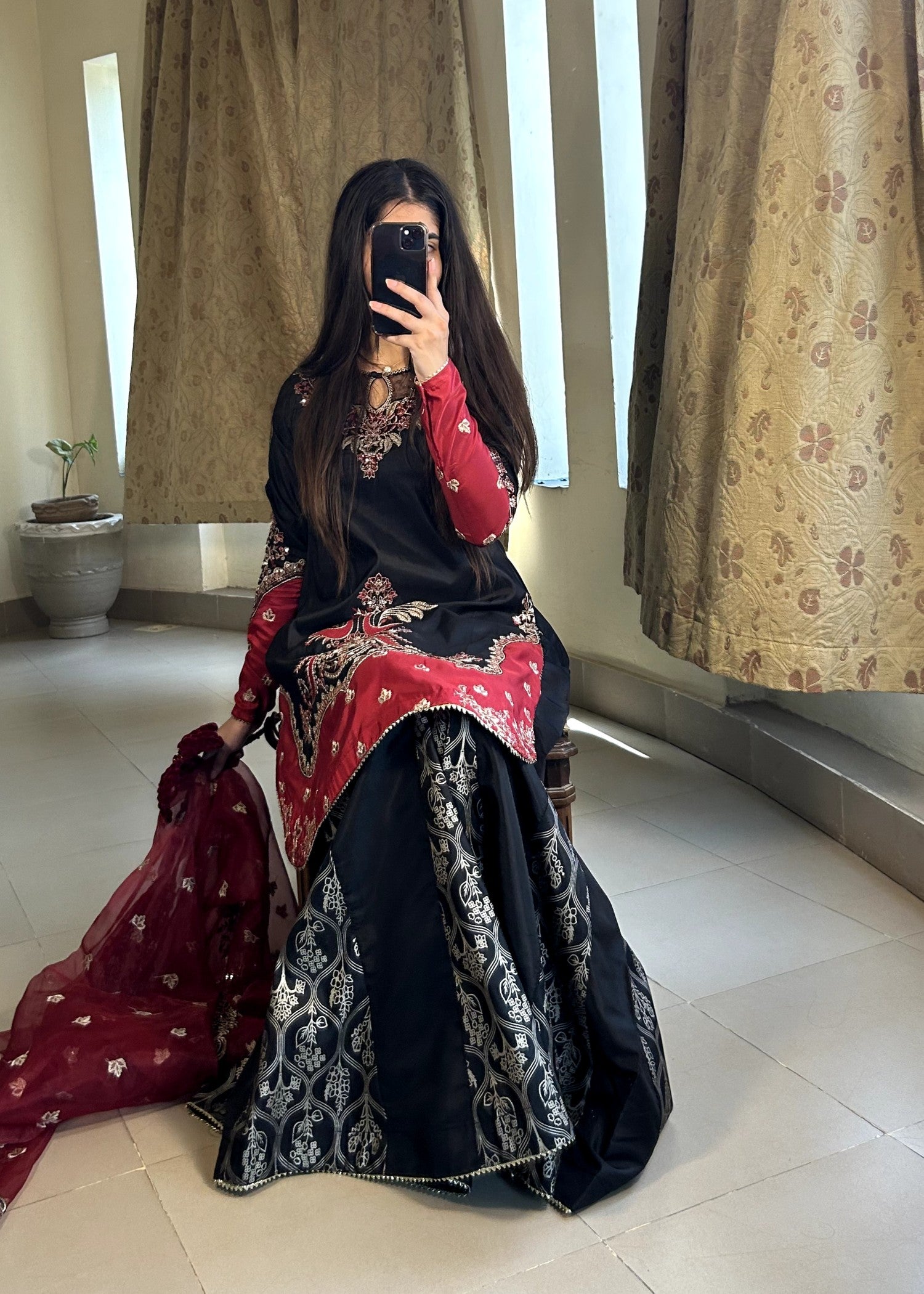 silk Sharara in Black