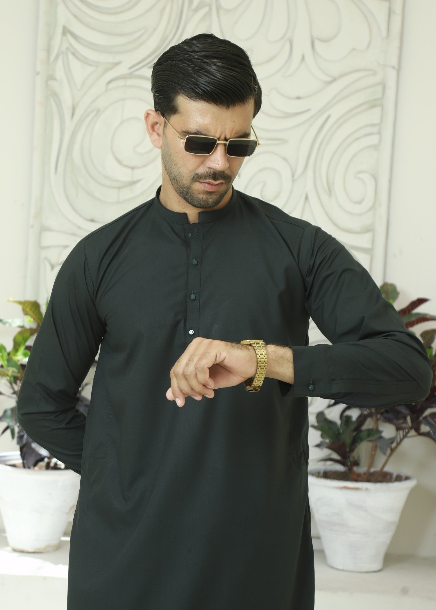 wash & wear Kurta Set in Hunter green