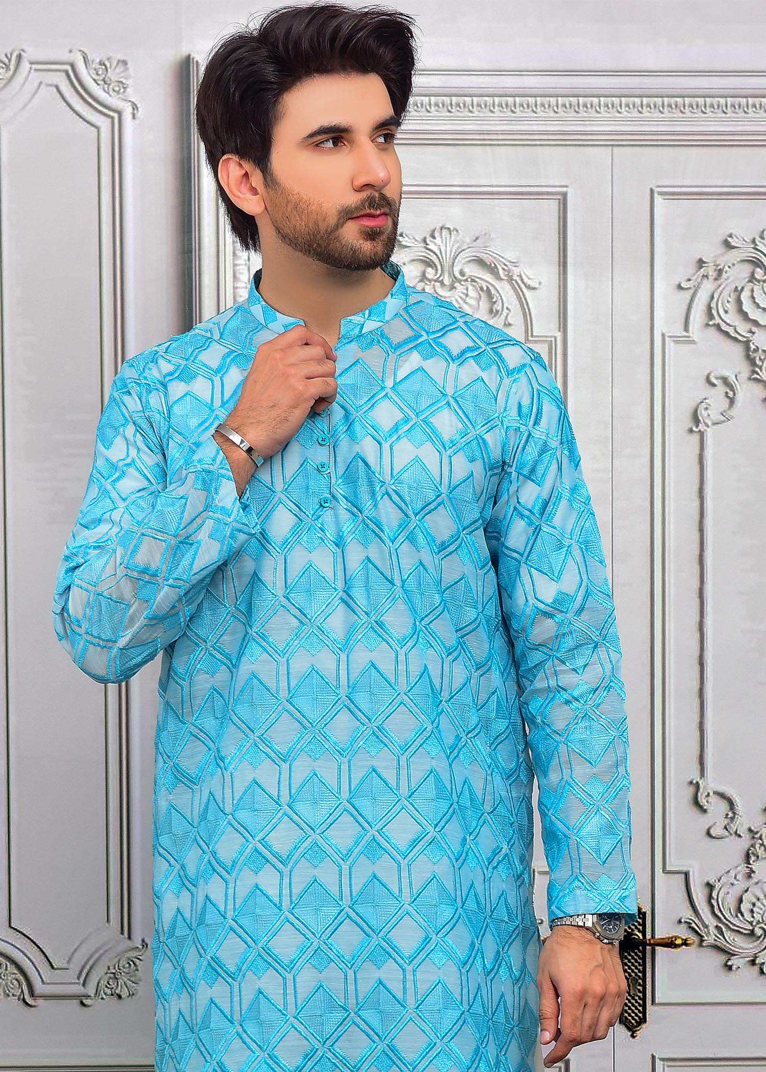 chikankari cotton Kurta in Baby blue