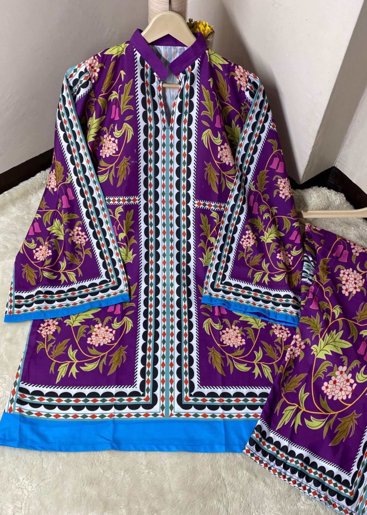 poly lawn Co Ord Sets in Purple heart