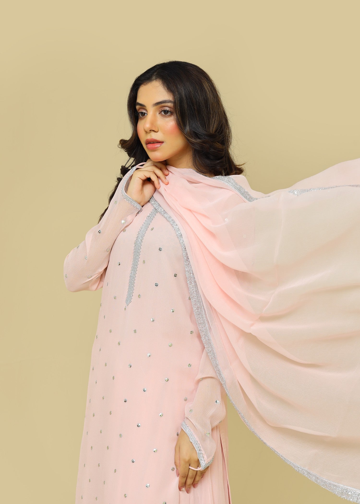 chiffon Sharara in Pink lace