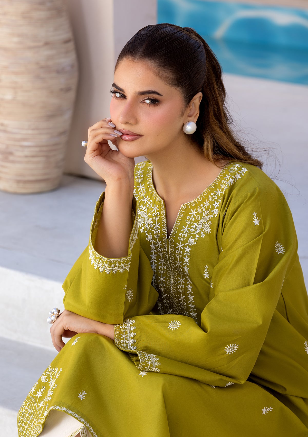 cotton Kurta Set in Olive green