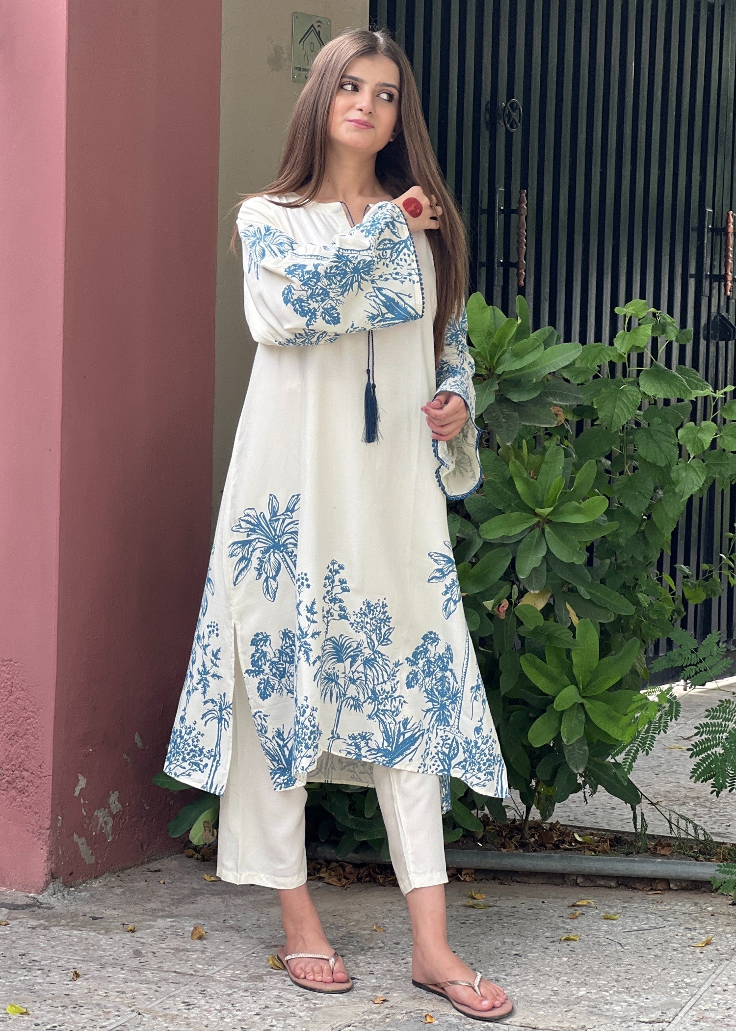 linen Kurta Set in Cream