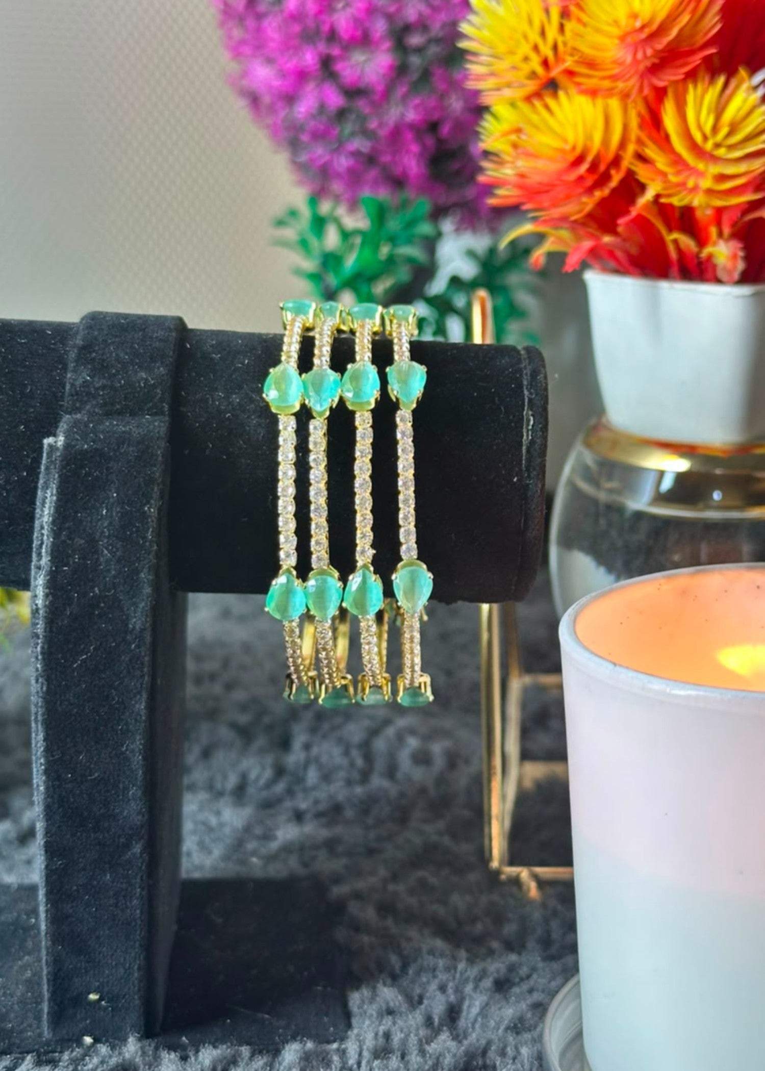 Bangles in Gold, mint green Color by - Trendy Women Bangles YSU8573