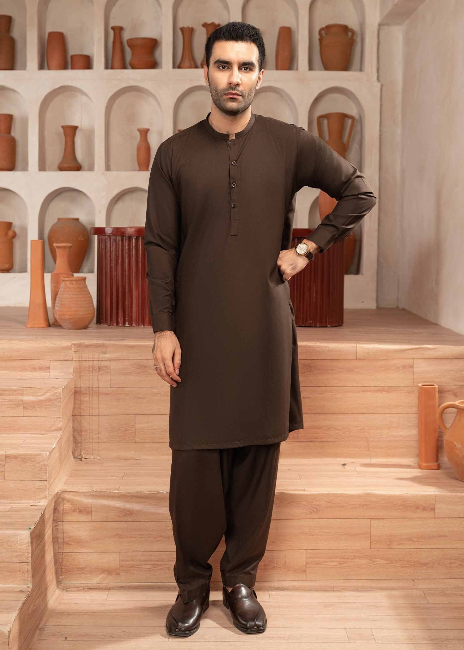 wash & wear Shalwar Kameez in Dark brown by Buraq