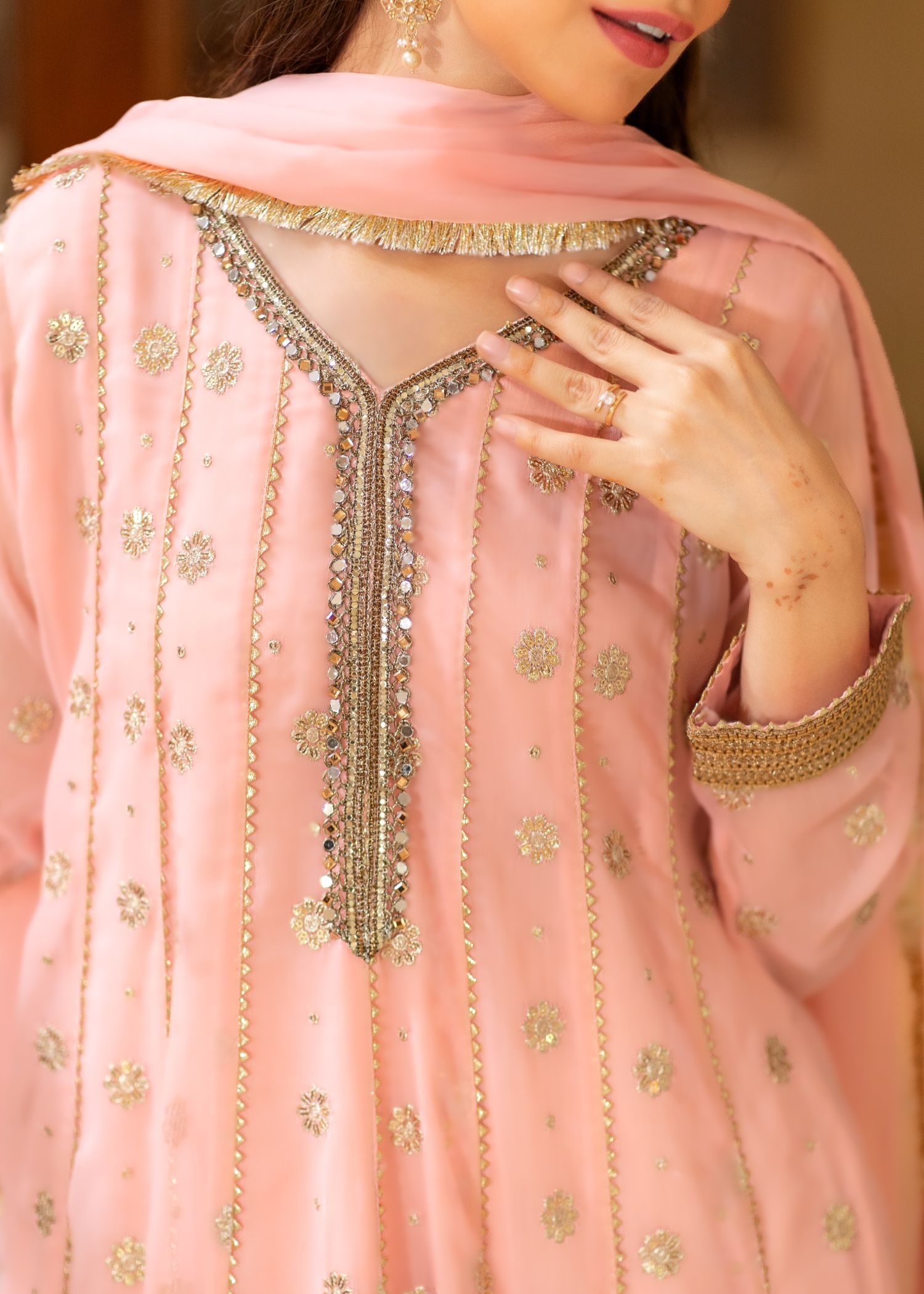 chiffon Pishwas in Baby pink