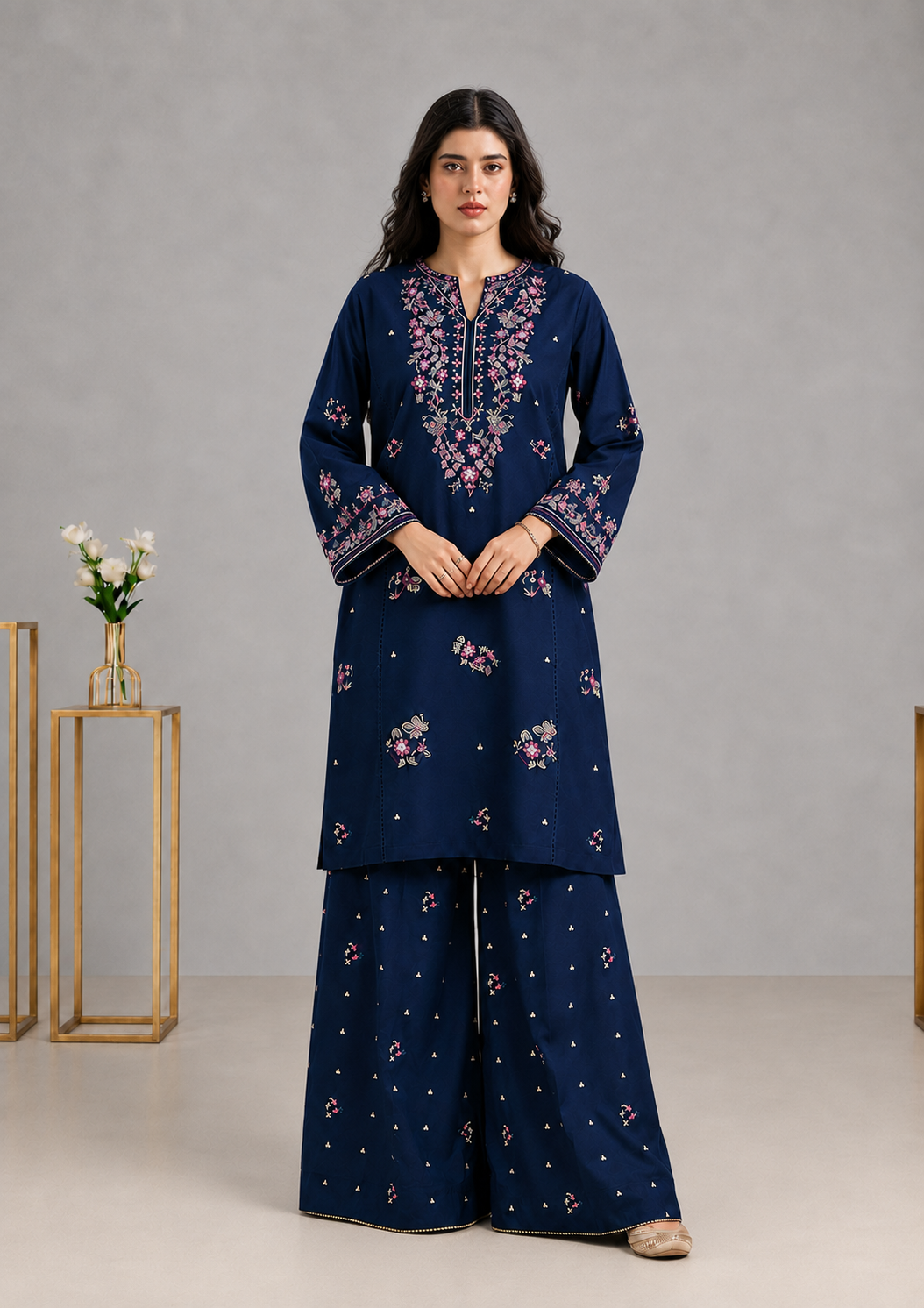 linen Kurta Set in Moonlight blue