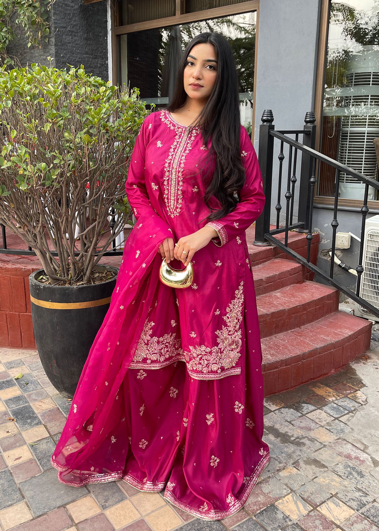 silk Sharara in Magenta