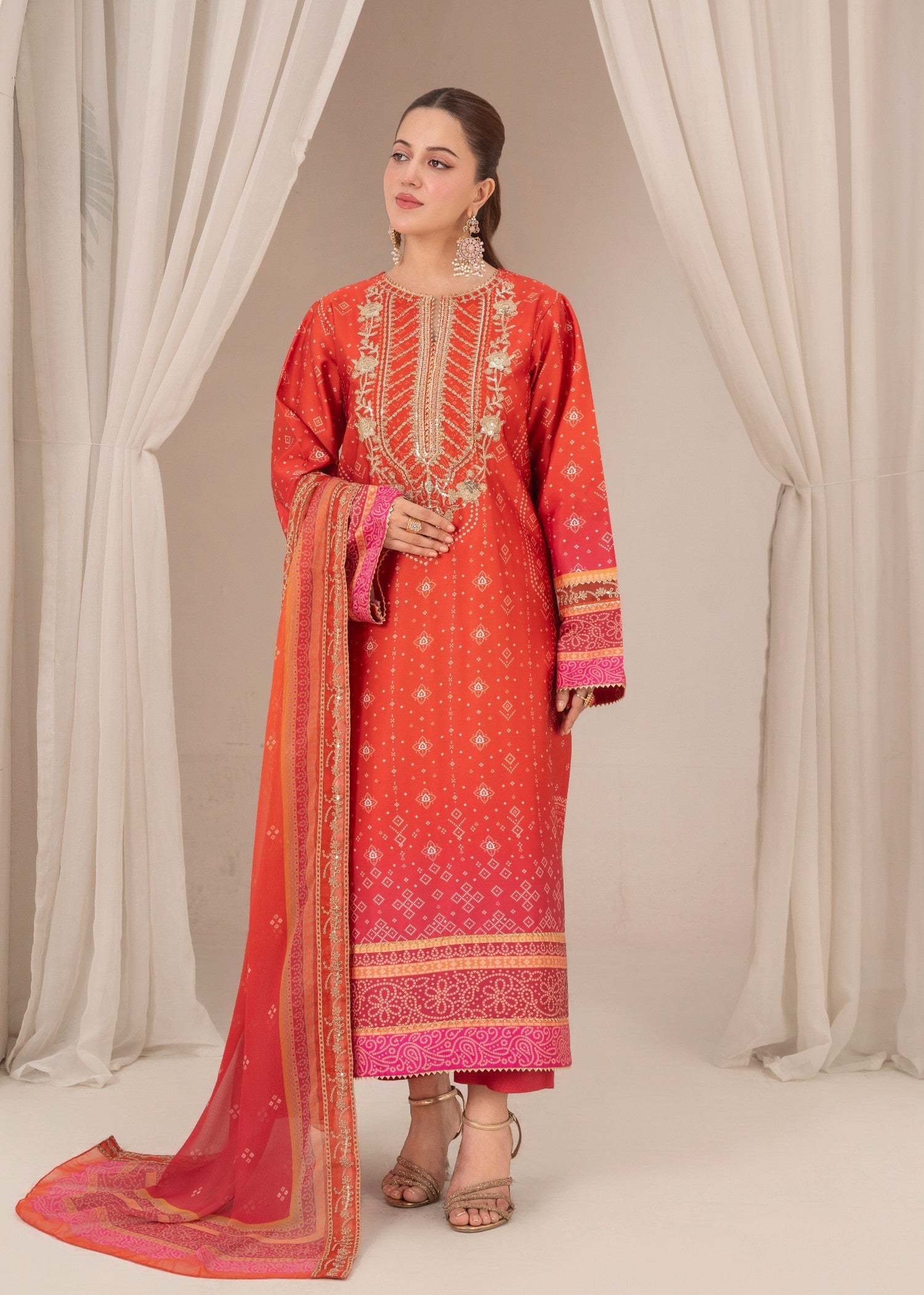 silk Kurta Set in Rust orange