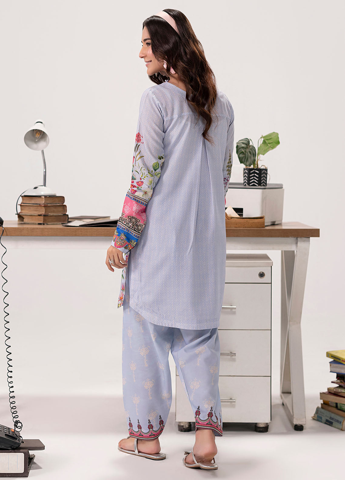 poly lawn Kurta Set in Lavender