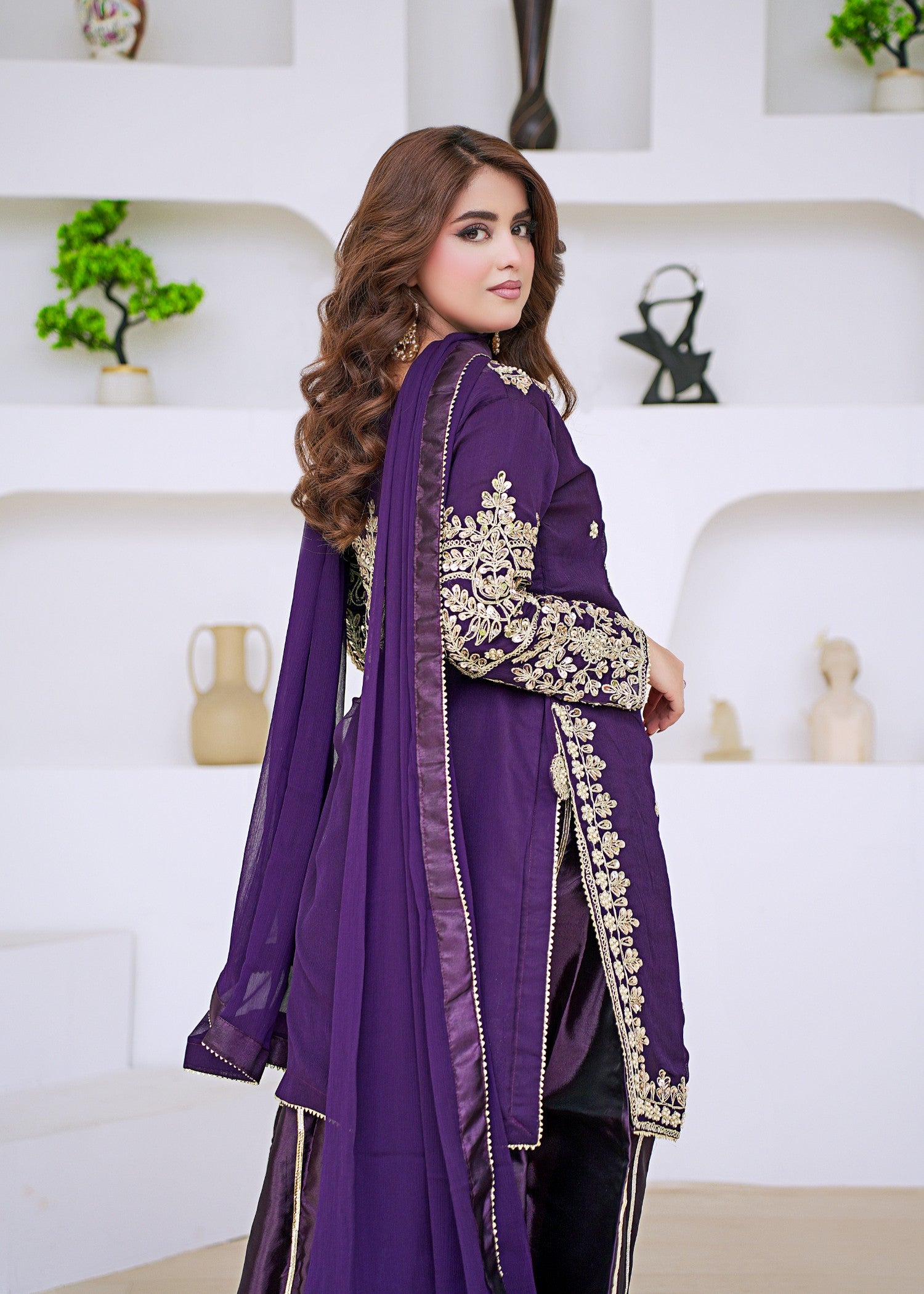 bemberg crinkle chiffon Sharara in Purple