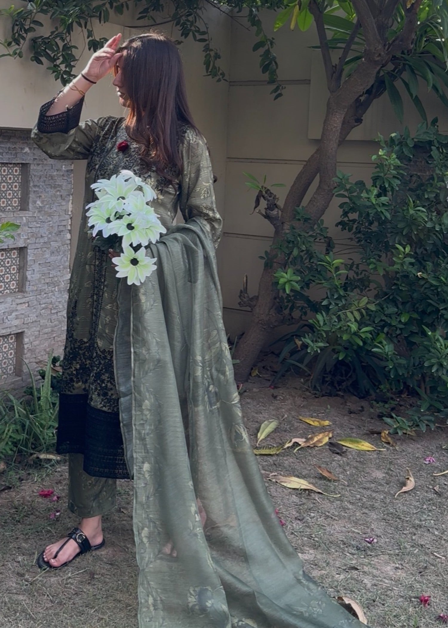 cotton Kurta Set in Fern green
