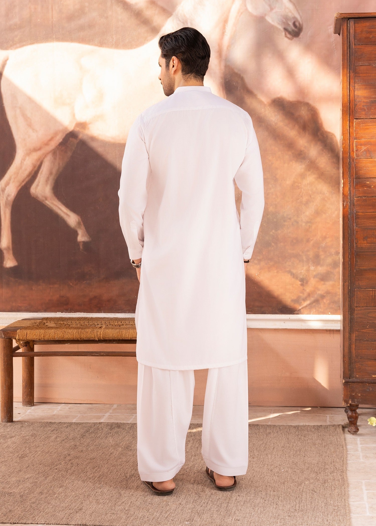 wash & wear Shalwar Kameez in White by Buraq
