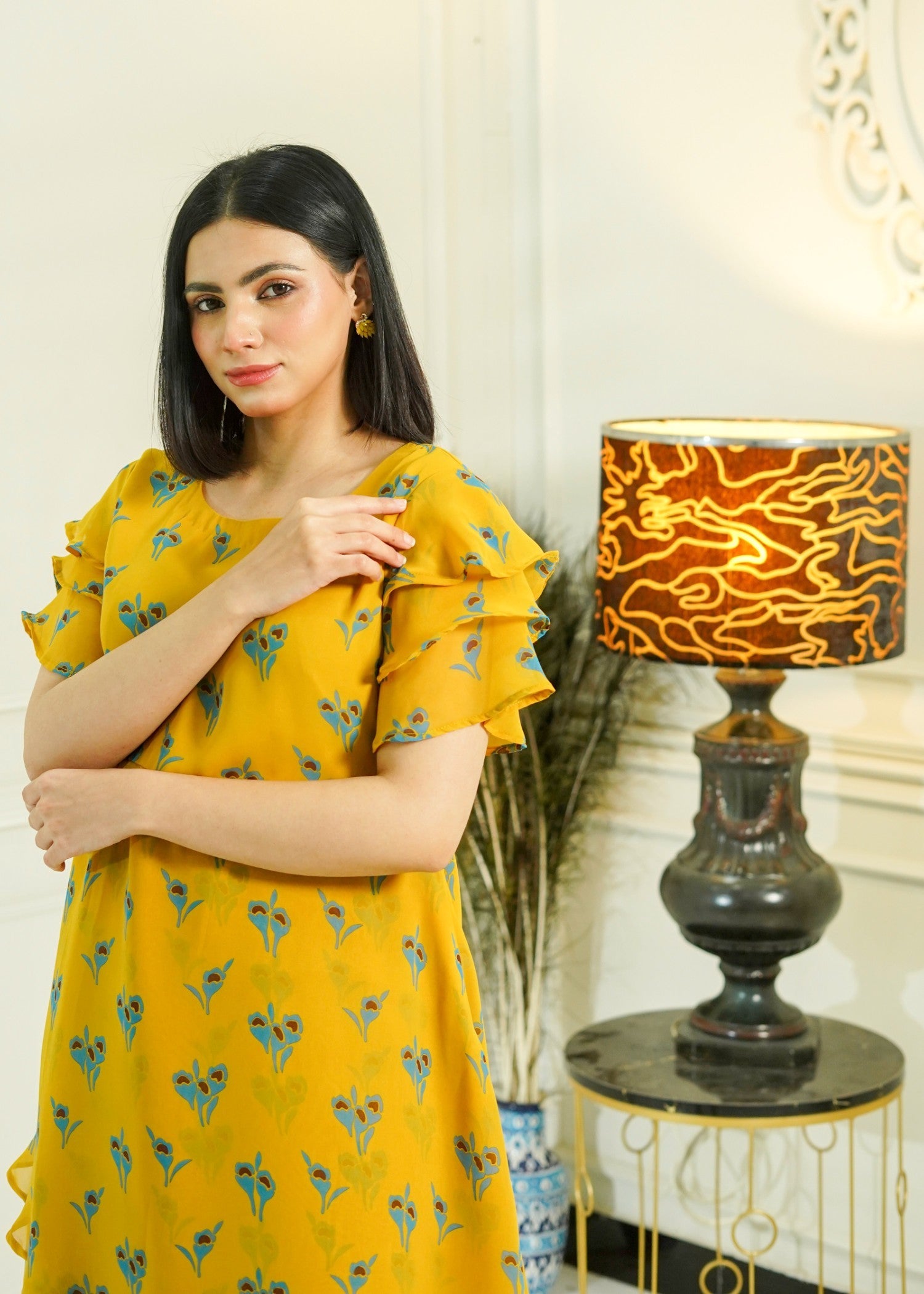 georgette Dress in Yellow