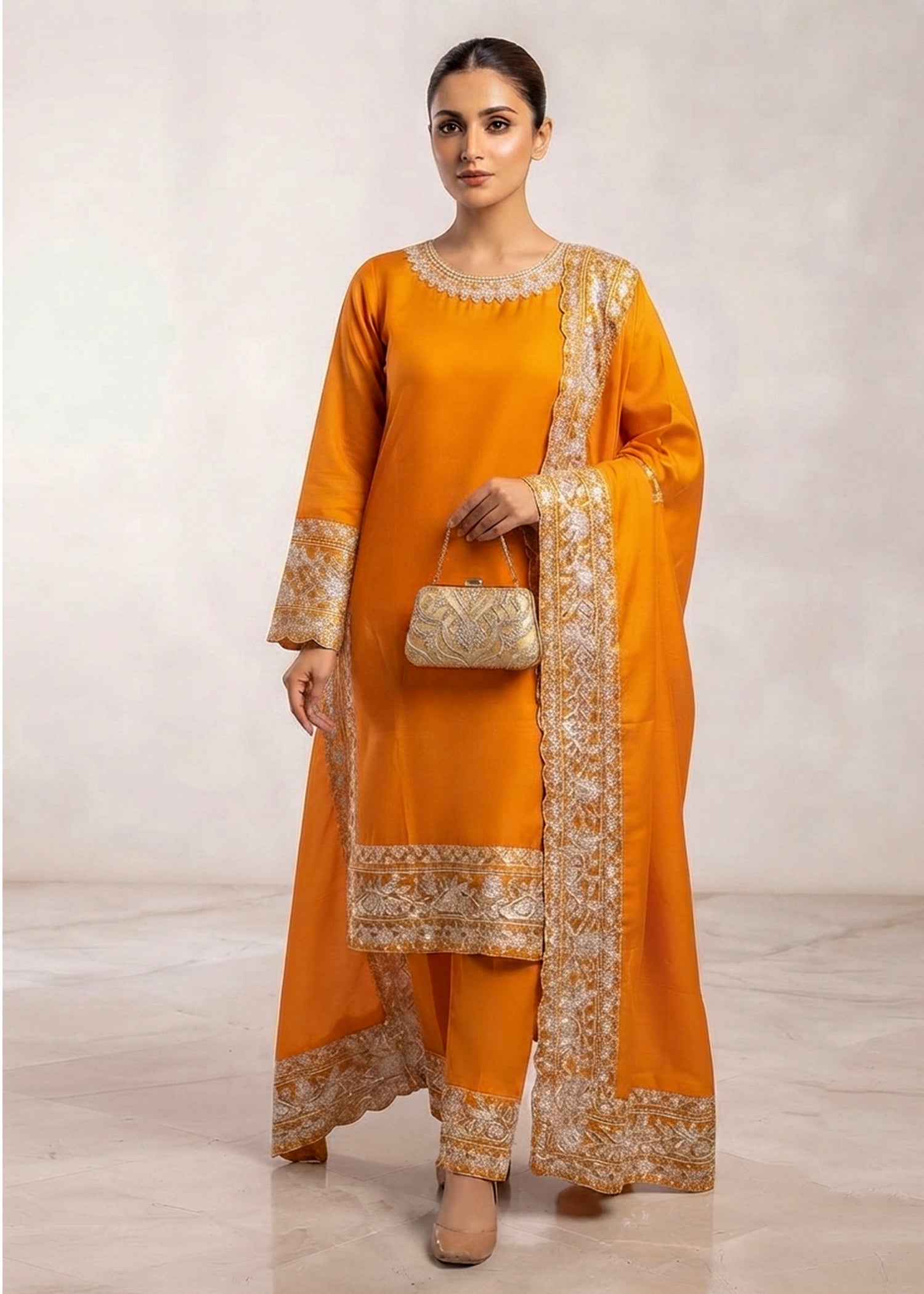 chiffon Kurta Set in Orange