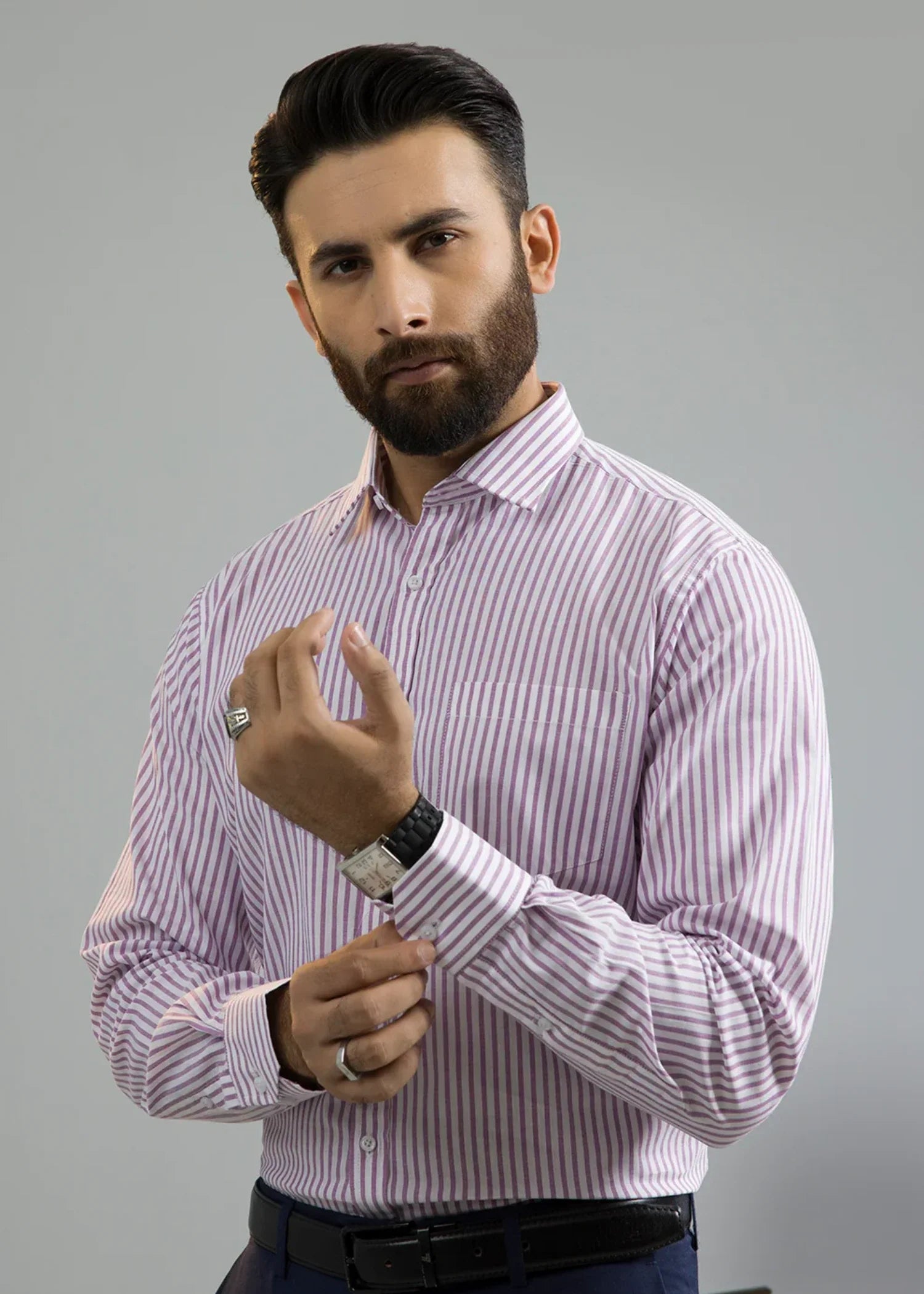 cotton Formal Shirt in Purple, white