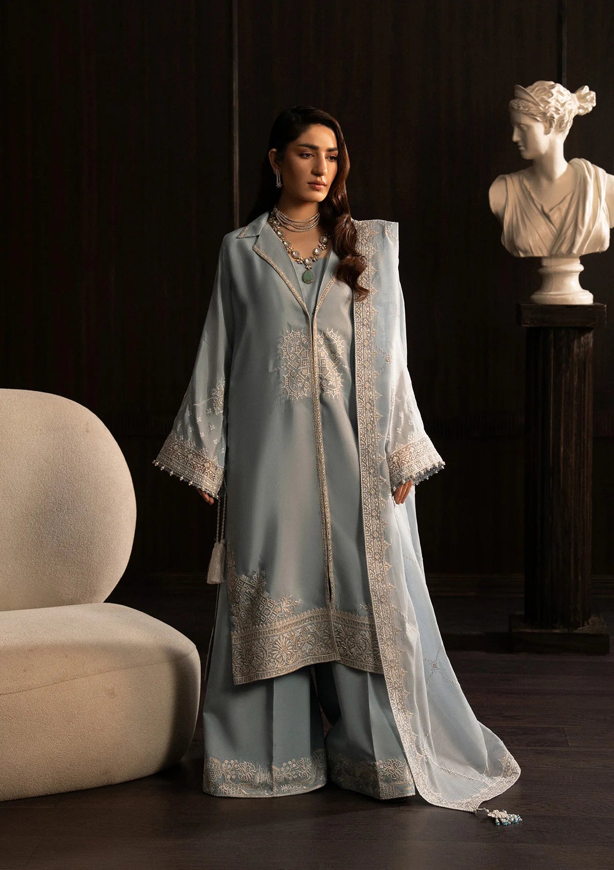 tussar silk Unstitched in Duck egg grey