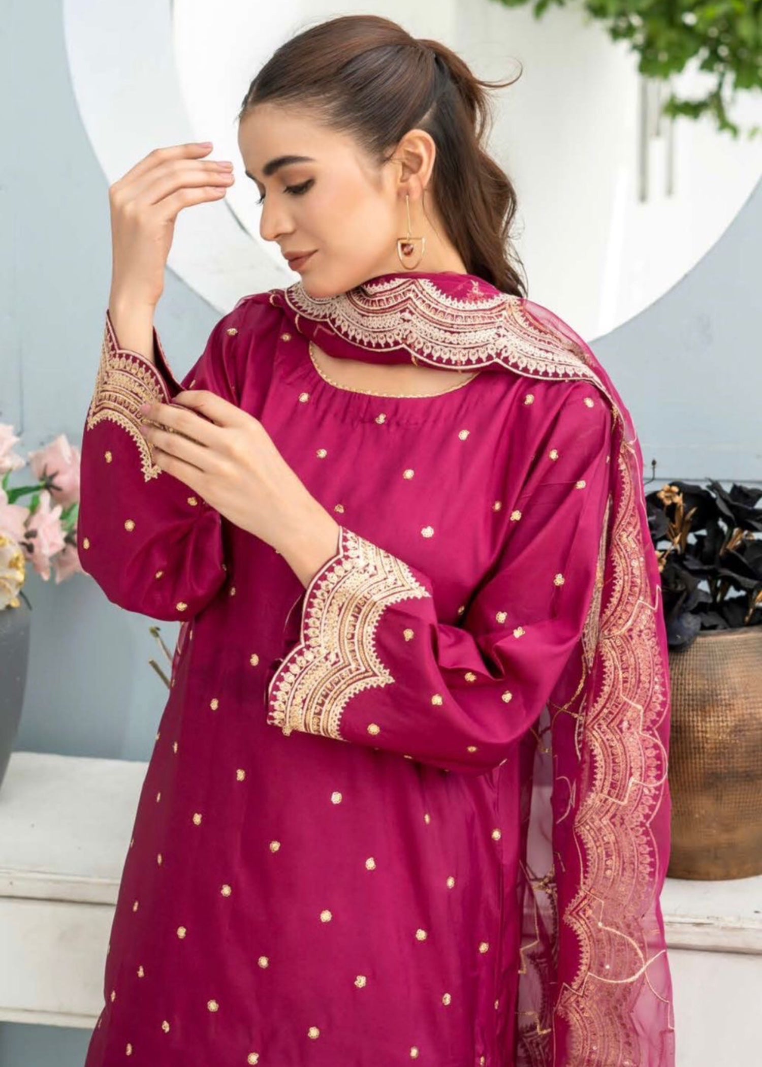 kattan silk Kurta Set in Ruby red