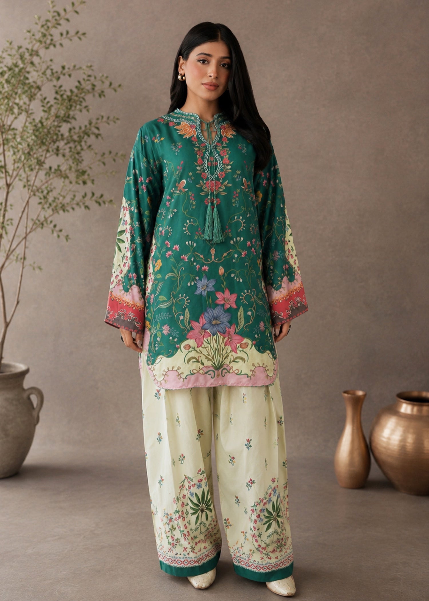 poly lawn Kurta Set in Sea green