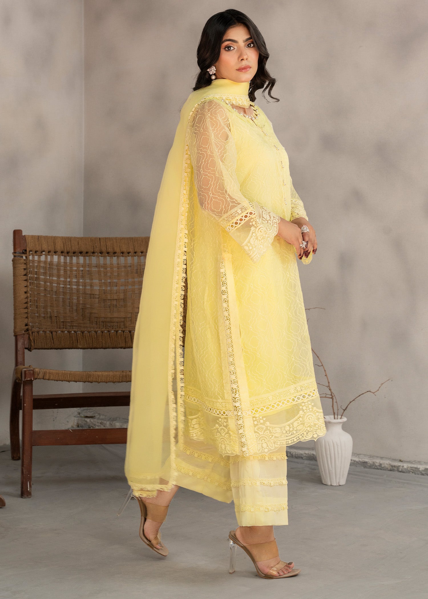 organza Kurta Set in Yellow