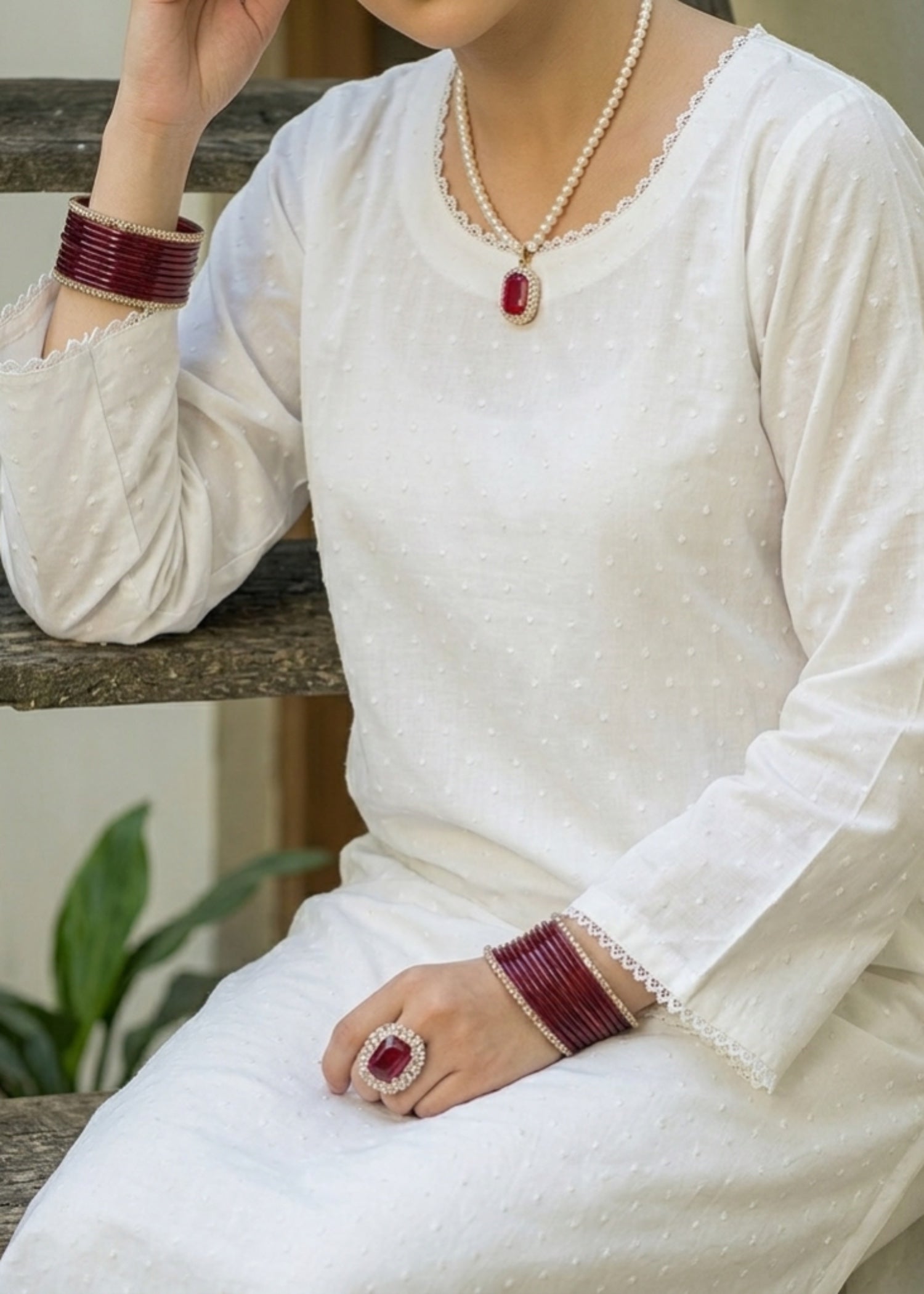 arabic lawn Kurti in White