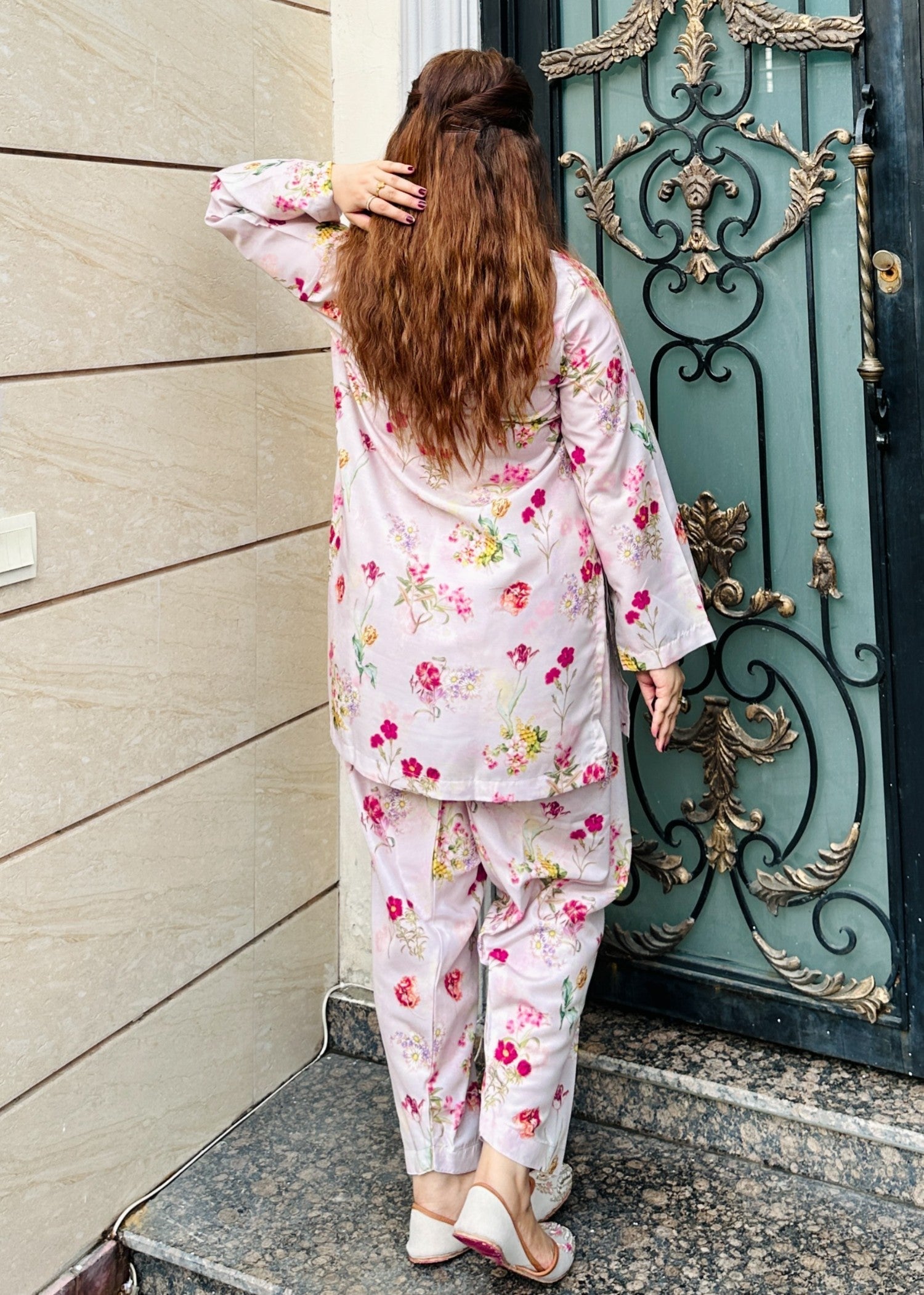 silk finish lawn Co Ord Sets in Beige
