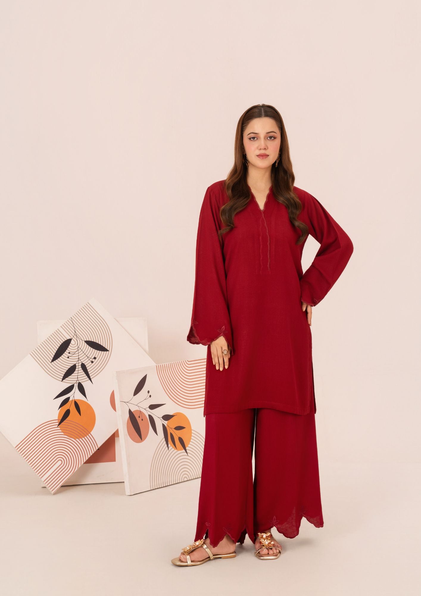 silk karandi Kurta Set in Maroon