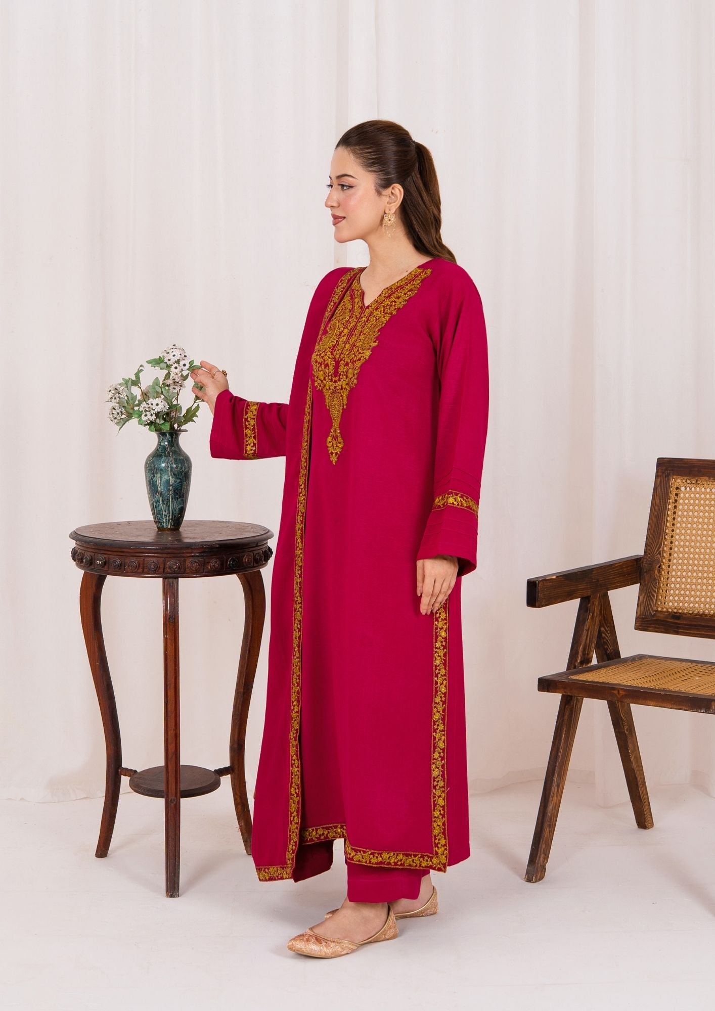 dhanak Kurta Set in Hot pink