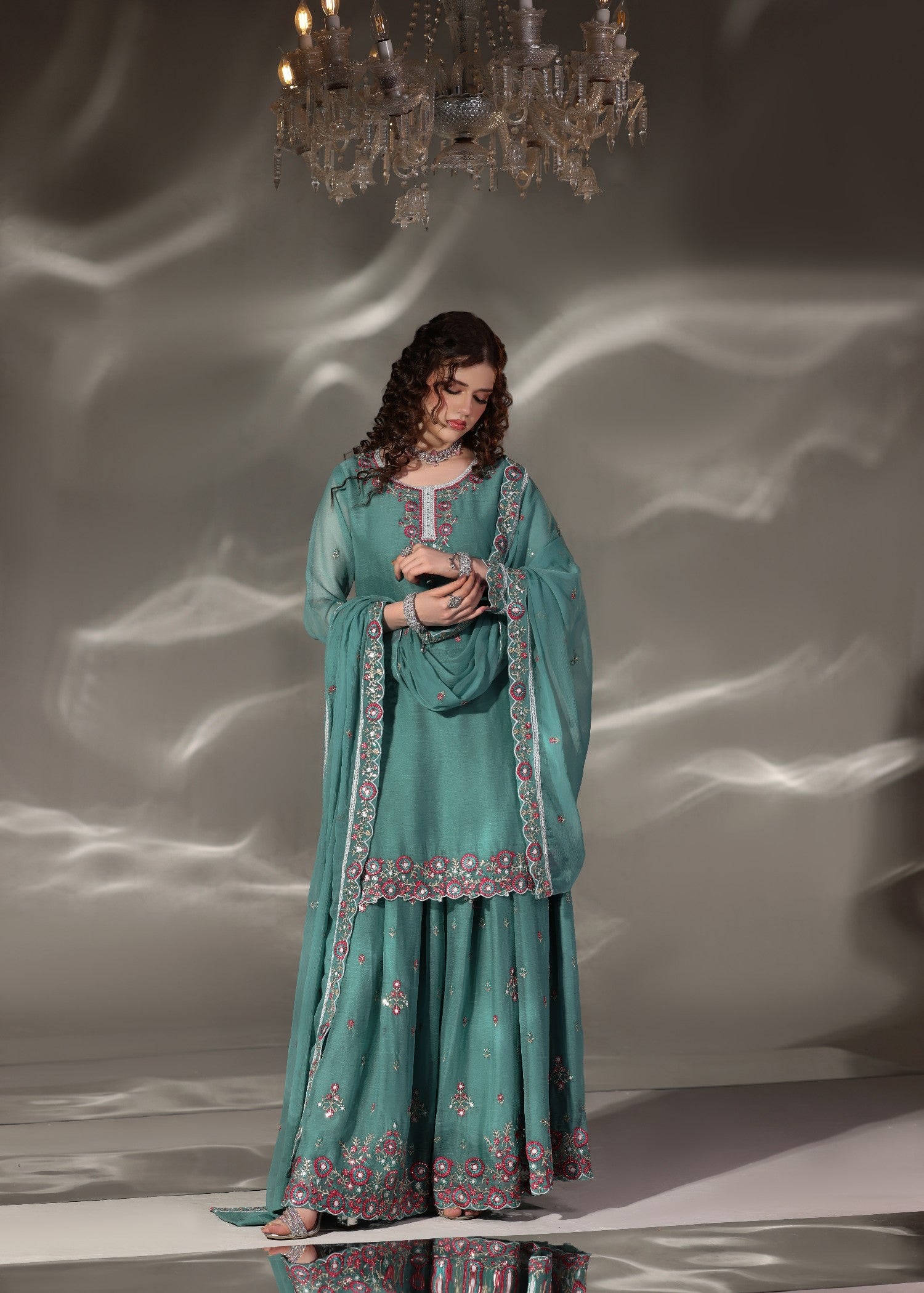 pk chiffon Sharara in Sea green