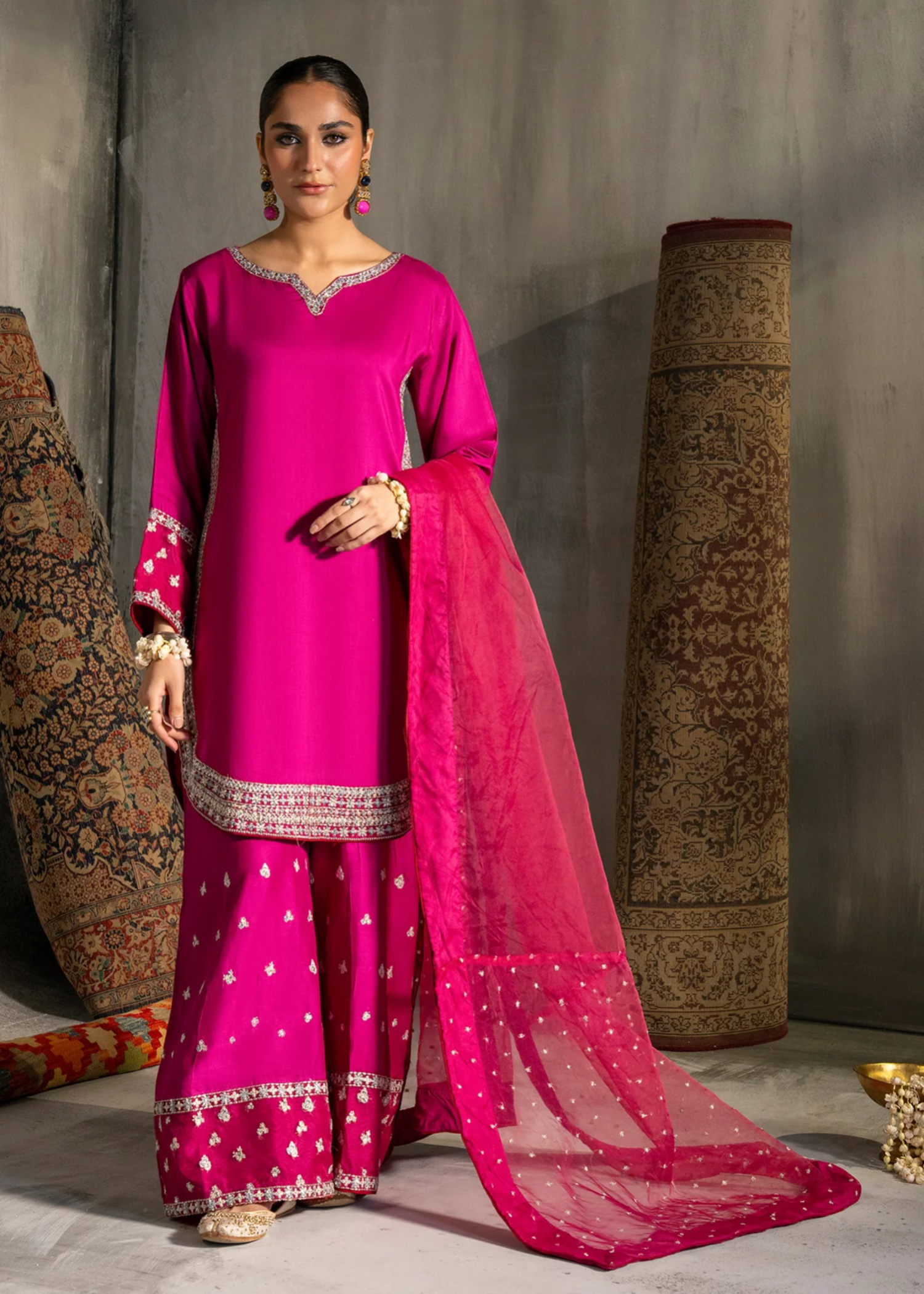 viscose Kurta Set in Fuchsia