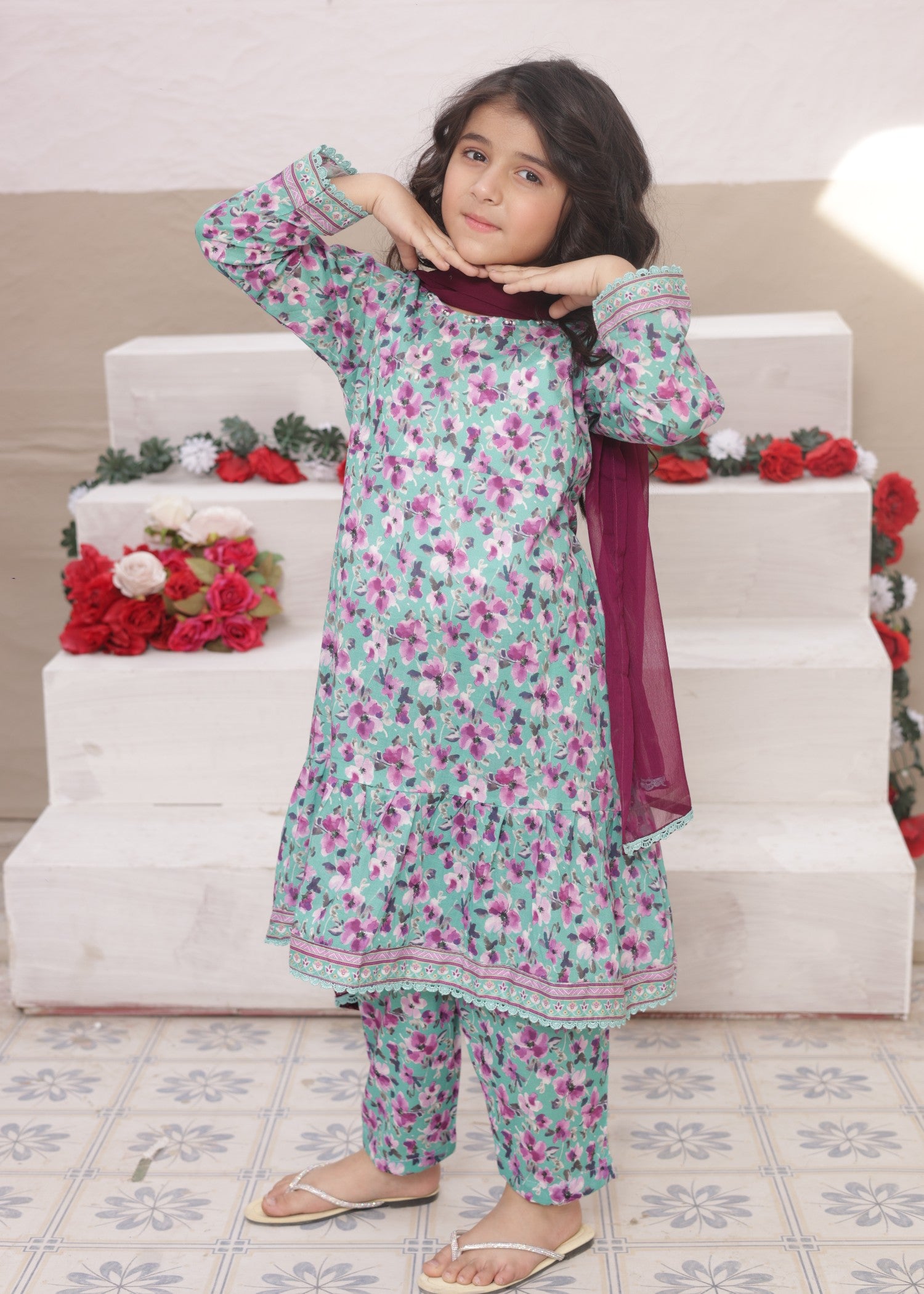 lawn Pishwas in Parrot green
