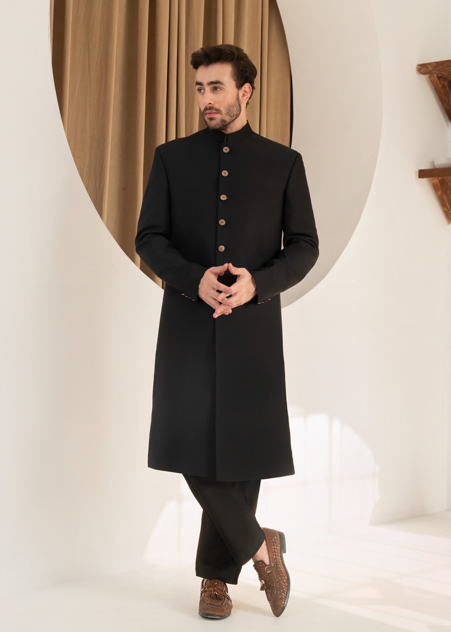 tropical Sherwani in Deep black by Galaxy