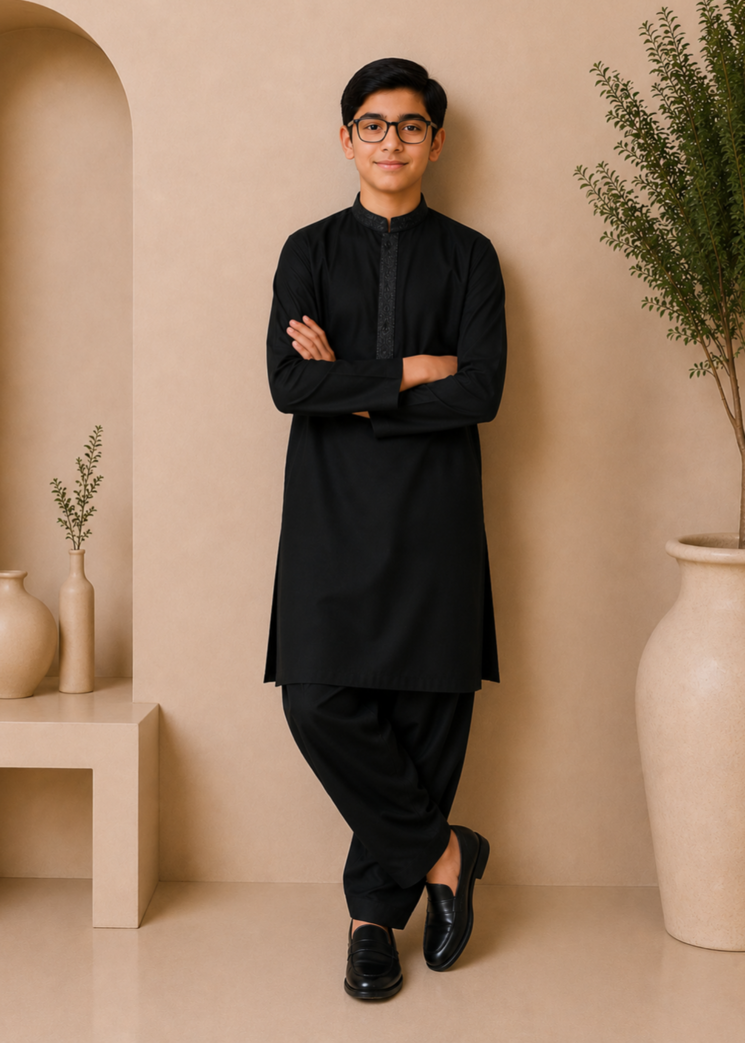 wash & wear Kurta Set in Obsidian