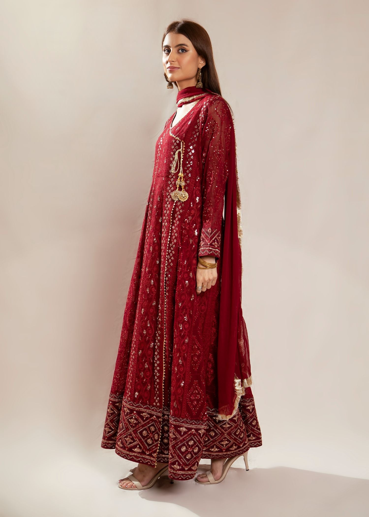 chiffon Angrakha in Maroon