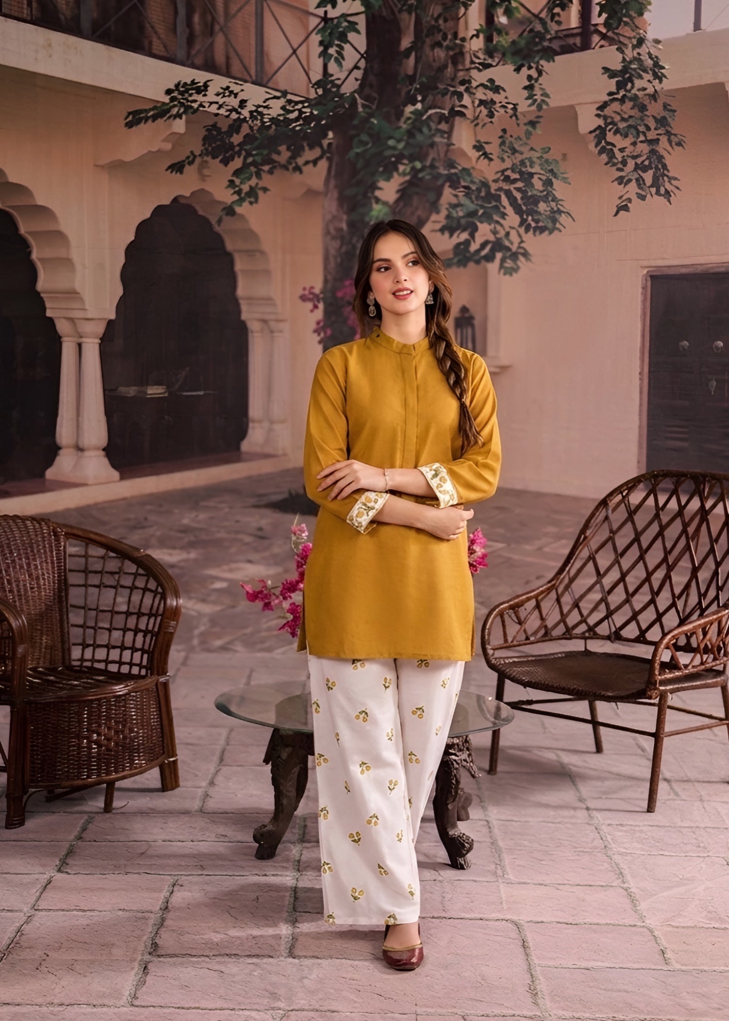 cotton Kurta Set in Saffron