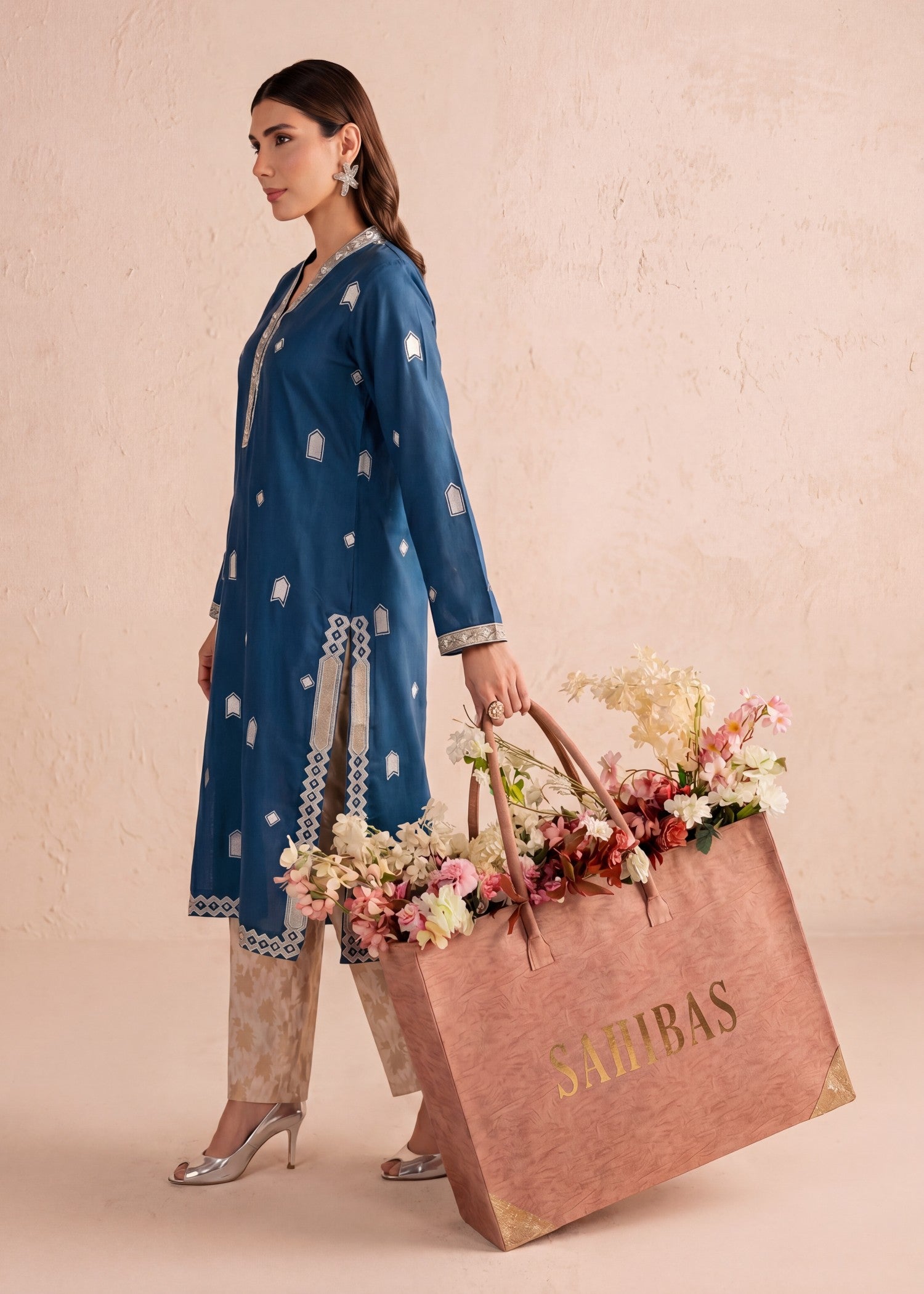 khaddar Kurta Set in Steel blue