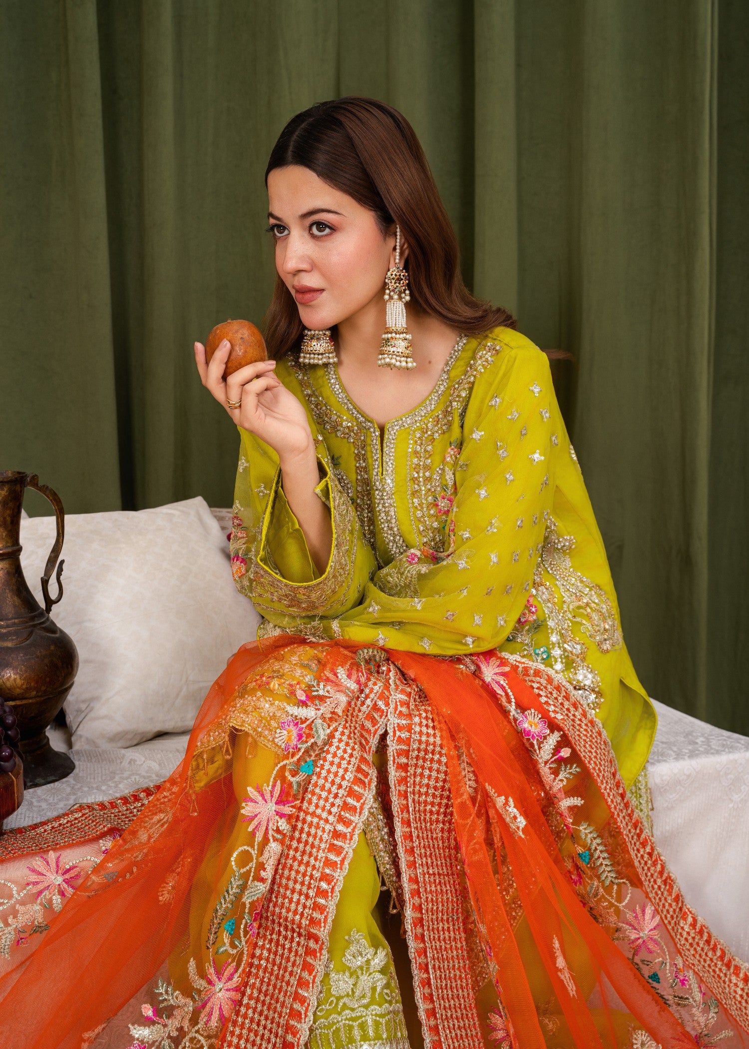 organza Sharara in Herb green