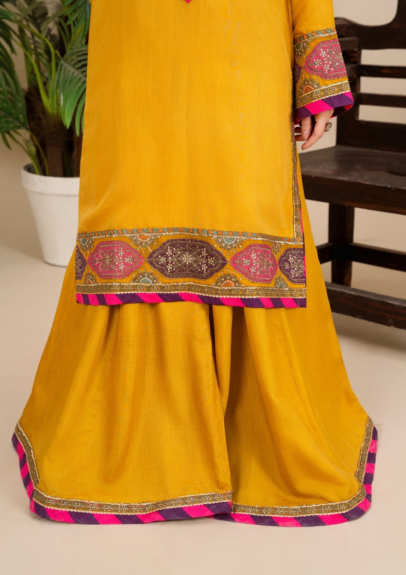 viscose thai silk Sharara in Mari gold