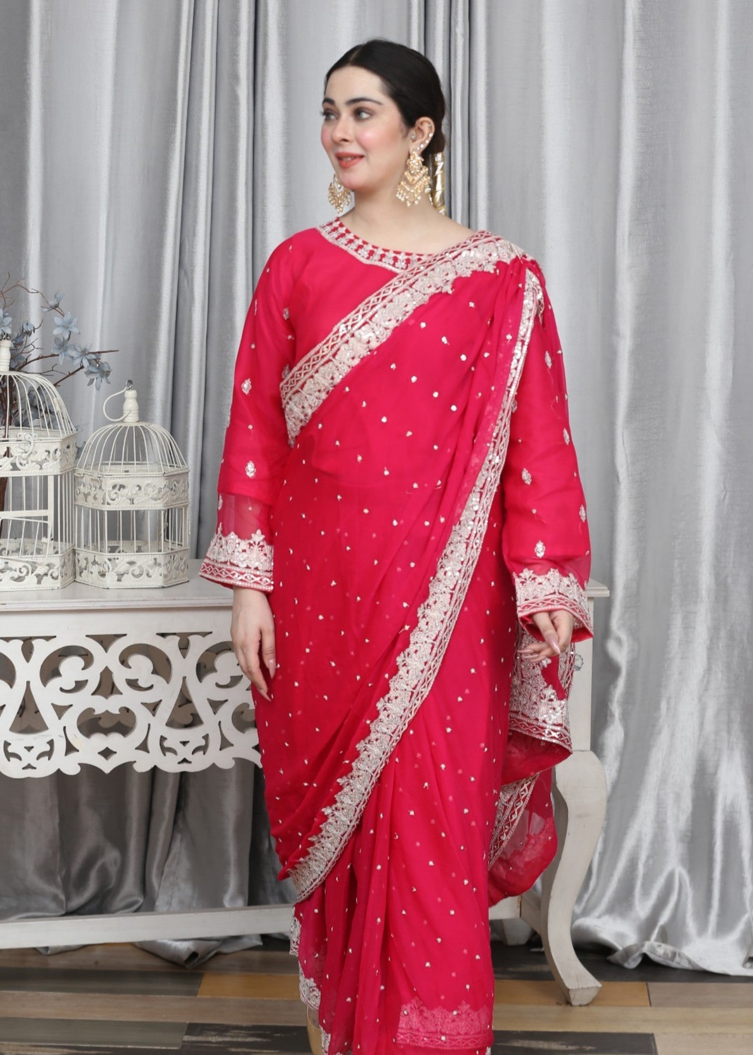 silk Saree in Lollipop pink