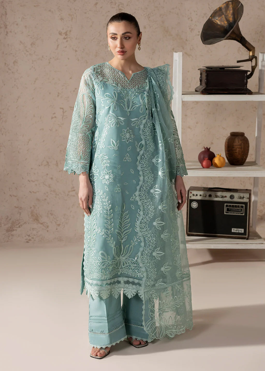 tissue Kurta Set in Powder blue