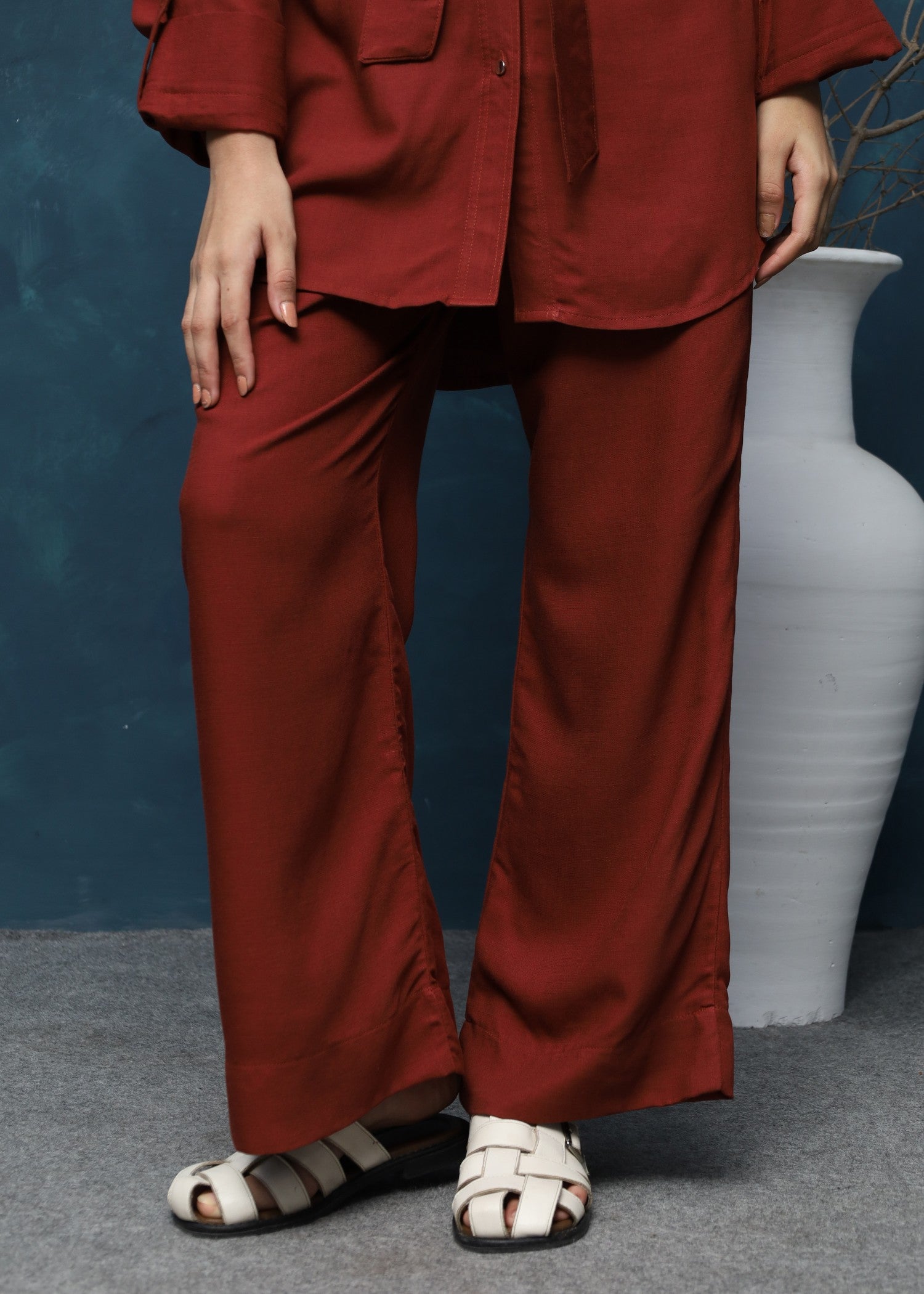 cotton linen Co Ord Sets in Rust red