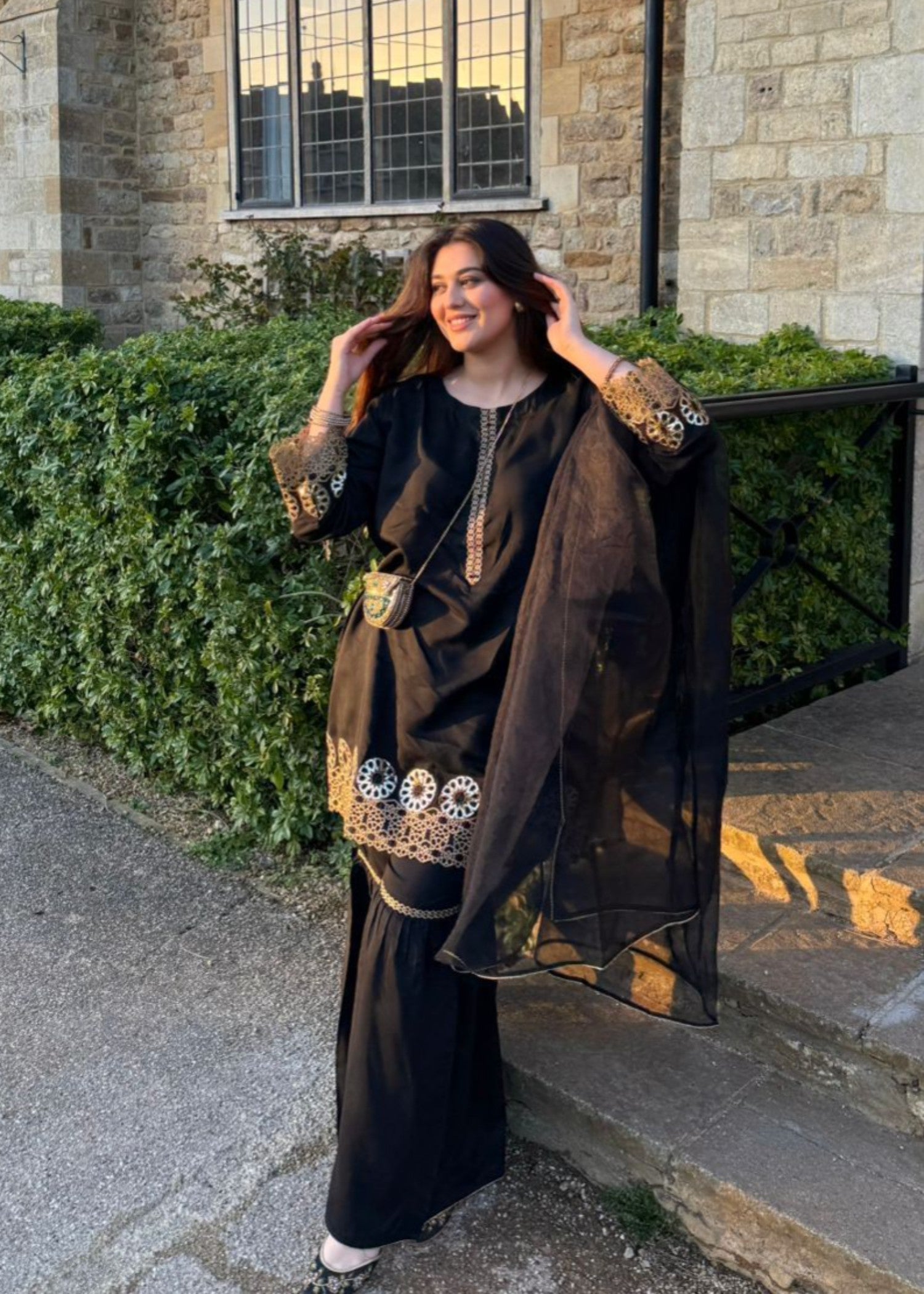 viscose raw silk Gharara in Black