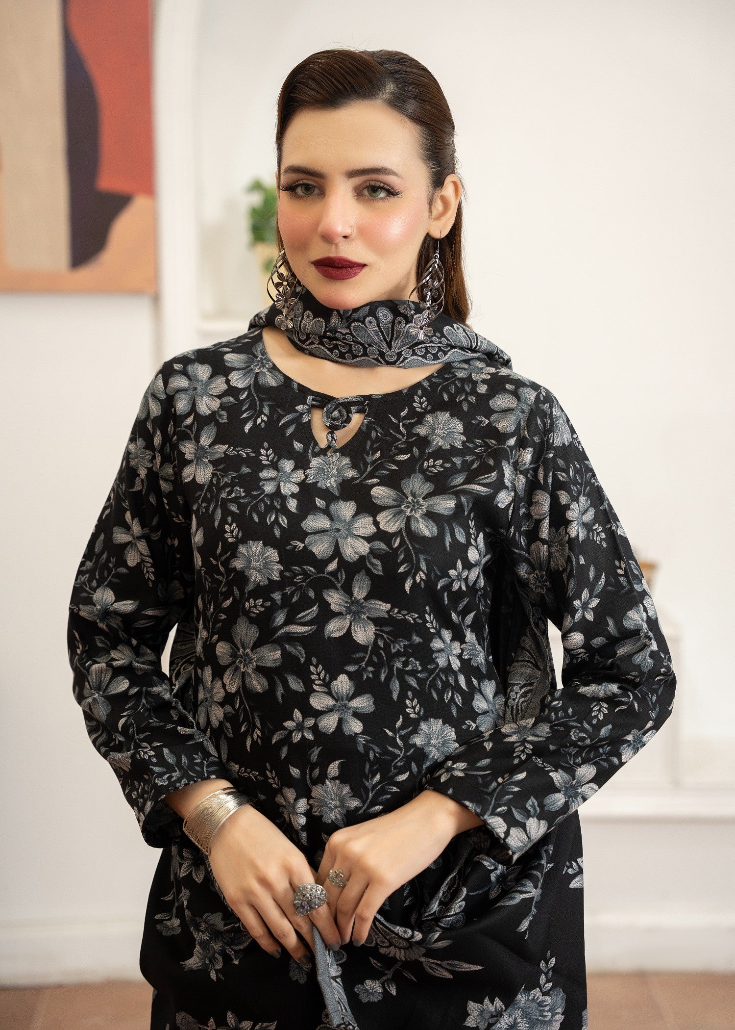 dhanak Kurta Set in Slate black
