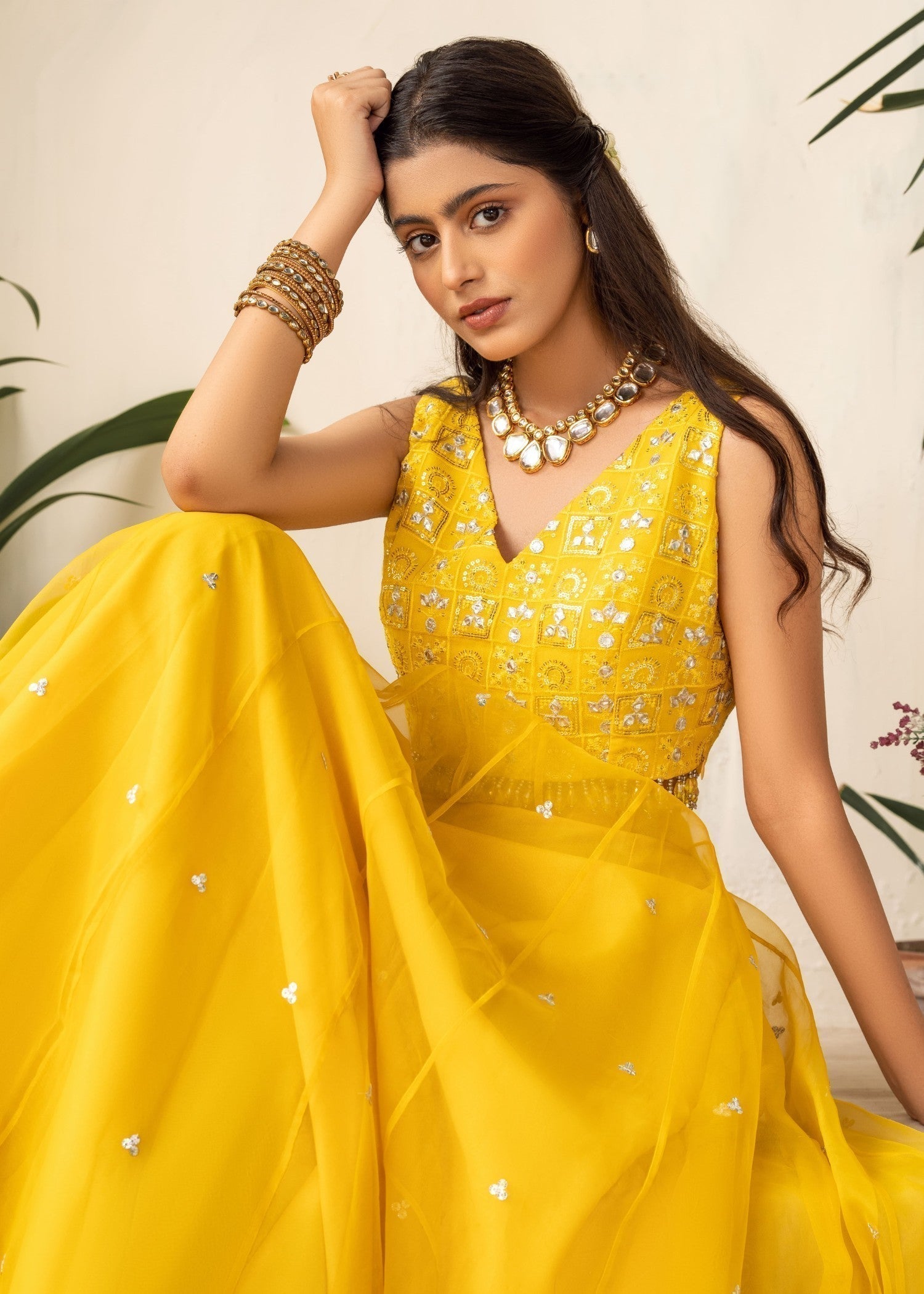organza Lehenga in Yellow