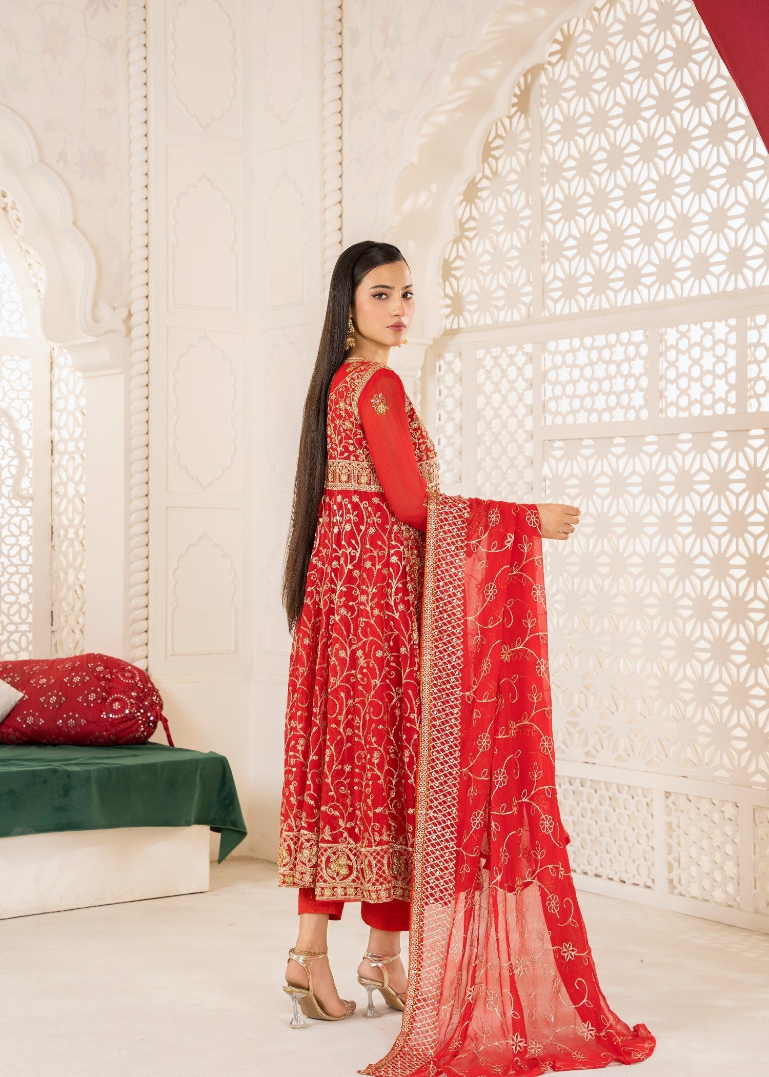 bemberg crinkle chiffon Maxi in Red