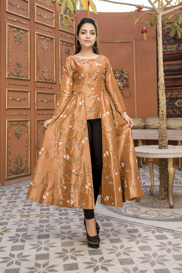 silk Dress in Sand brown